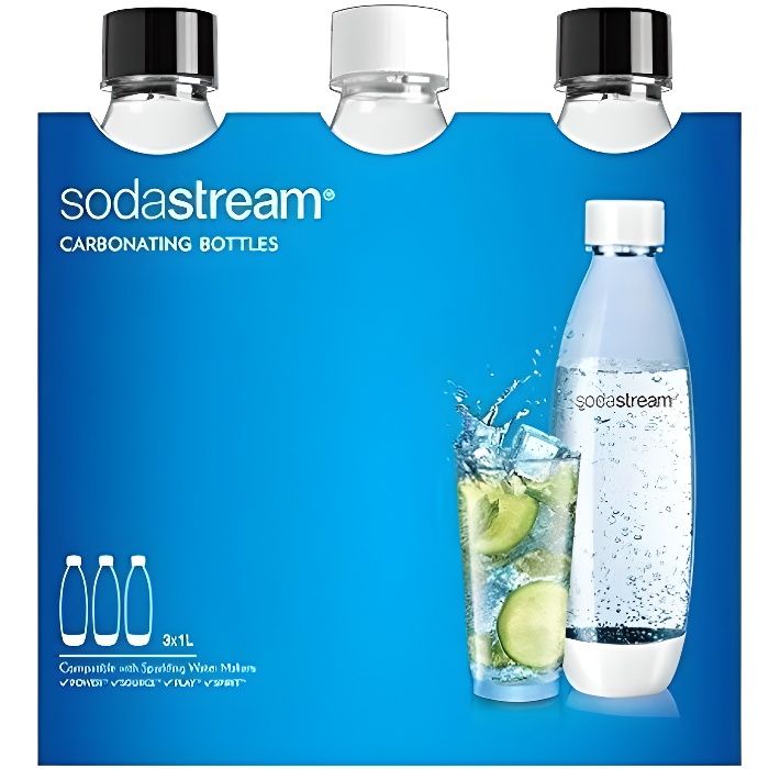 Sodastream 3000098 Pack 3 Bouteilles Pet, 1L Fuse, Blanc et Noir