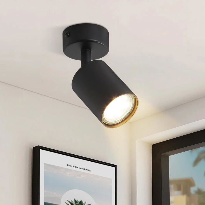Homefire Plafonnier LED Spots GU10 - Noir en fer - 6 x 6 x 13 7 cm - Moderne - Orientable à 330° pour salon chambre - Sans ampoule