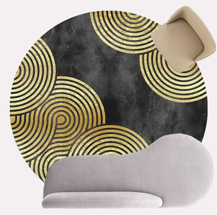 Tapis Rond Ø160 Cm Lavable Antidérapant – Motif Ethnique Géométrique Orange Bleu, Poils Courts Flanelle Pour Salon, Chambre