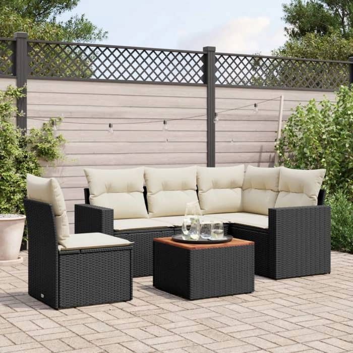 vidaXL Salon de jardin 6 pcs avec coussins noir résine tressée 3224124