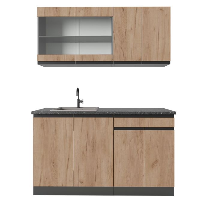 Cuisine R-Line 140cm J-Shape Chêne de force doré/Anthracite Vicco 39829 Cuisine R-Line 140cm J-Shape Chêne de force doré/Anthracite Vicco 39829