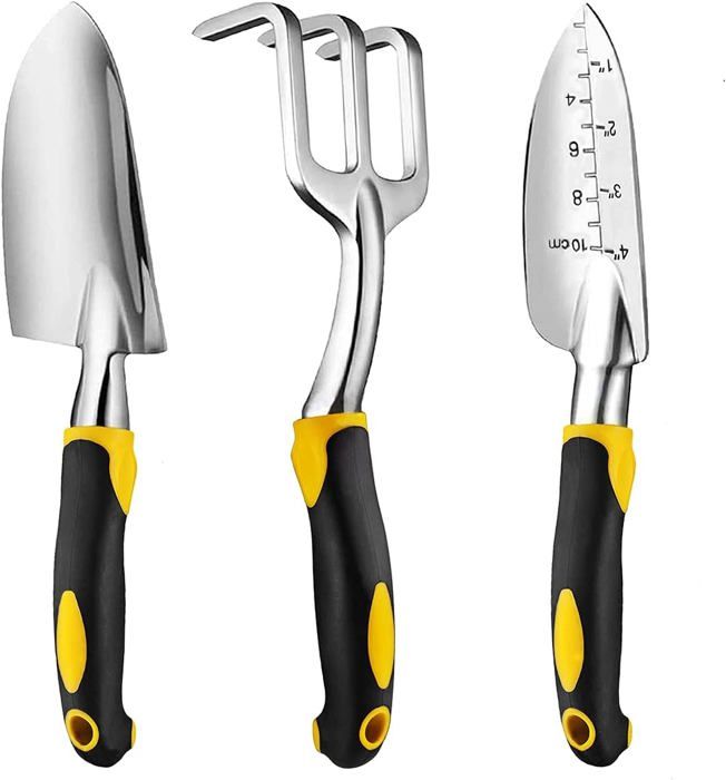 Ensemble d'outils de jardinage en aluminium moulé 5 pièces - Comprend une truelle, une pelle et