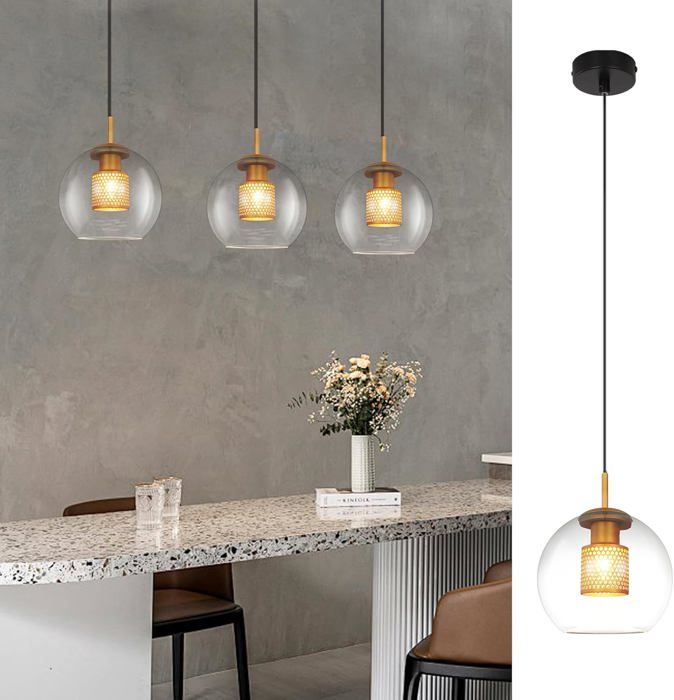 Homefire Suspension en verre - Vintage noir E27 Suspension boule