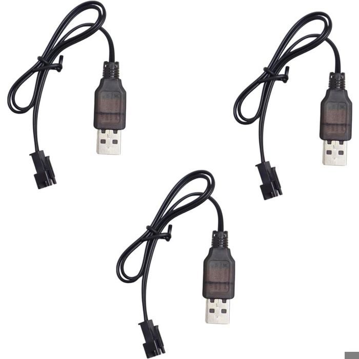 3Pcs 3.7V Câble de Chargeur USB Li avec Prise SM-2P RC Câble de Chargeur de LiPo Batterie pour NIMH/NICD Batterie (3S) 3.6V pour