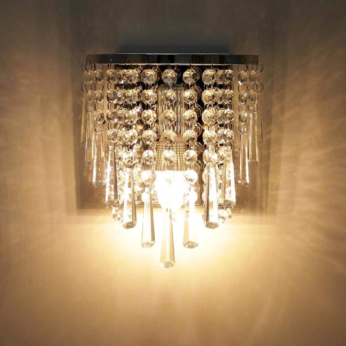 Applique murale moderne en cristal K9 lampe murale dintérieur en cristal finition chromée base de lampe E14 en acier inoxydable