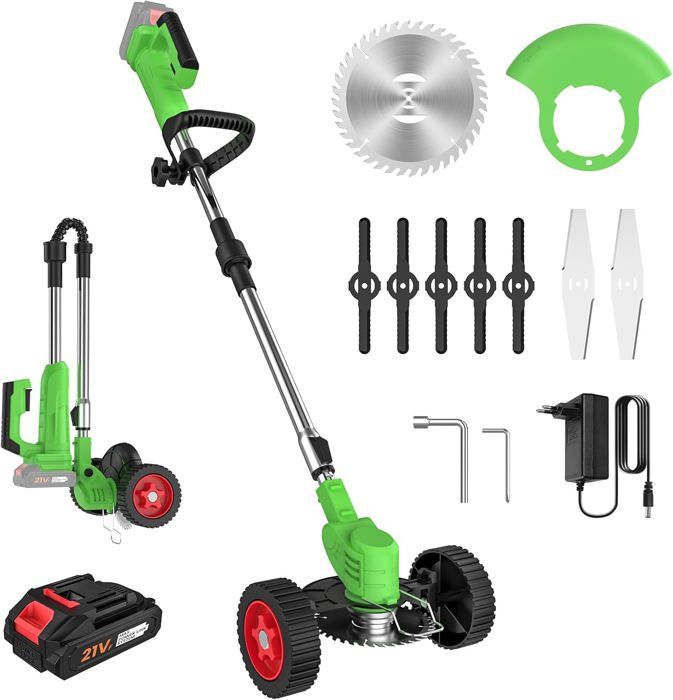 Débroussailleuse électrique Sans Fil - 500W, 6000 Tr/min - 3 Types De Lames - Perche Télescopique - Avec Batterie 21V