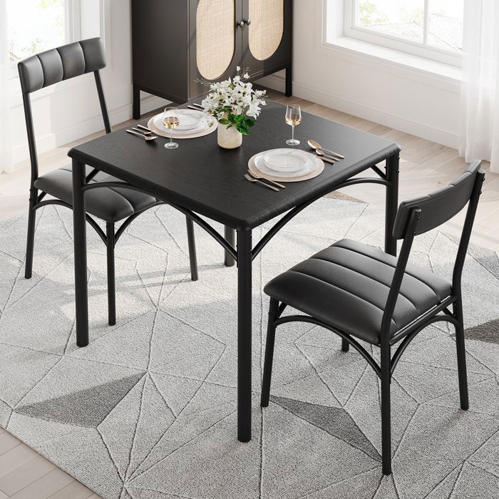 Table de Cuisine - SALUTMEUBLE - 4 Personnes - Noir - Style Scandinave - Montage facile
