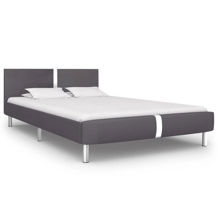 LEMON*Structure de lit - 2 Personnes lit dappoint gris similicuir 140x200 cm SOLOMON2118 Août