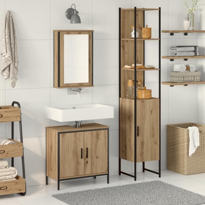Ensemble de meubles de salle de bain - 3 pièces - Chêne artisanal - Finition mate - Style contemporain