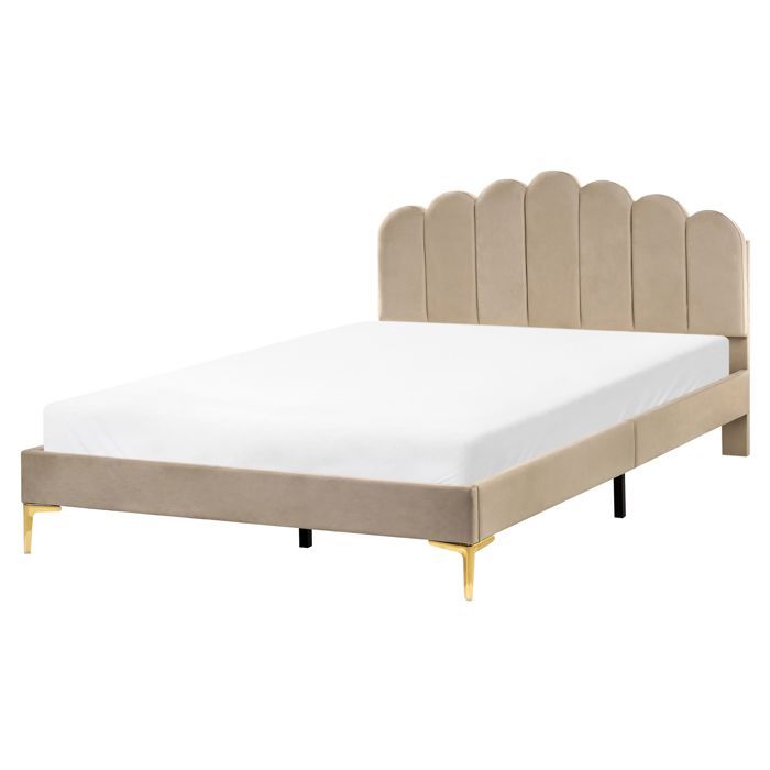 Lit avec sommier Velours SAUVIAN 160 x 200 cm Taupe Lit avec sommier Velours SAUVIAN 160 x 200 cm Taupe