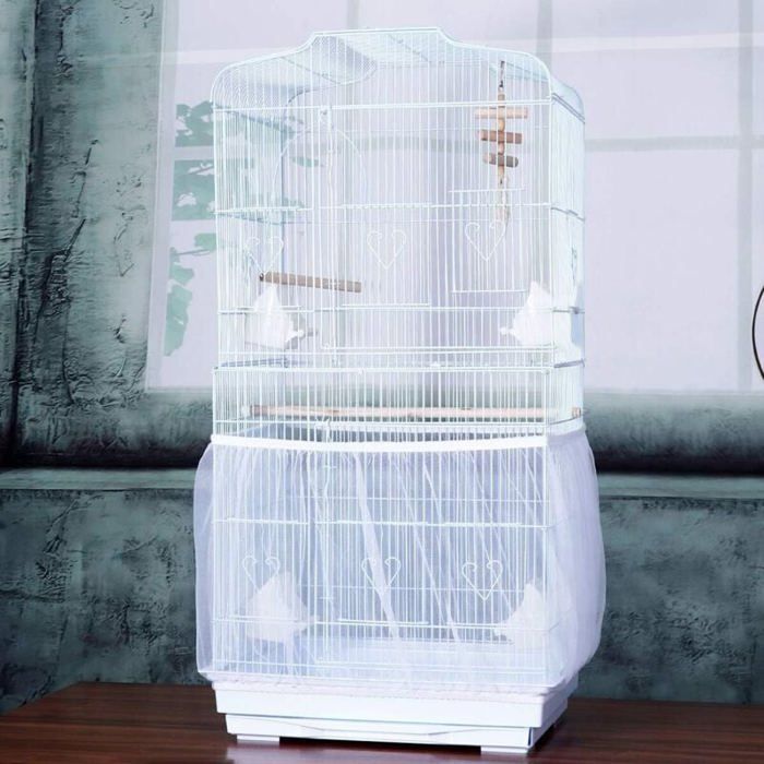 Meilleurs prix pour Housse maille protection cage oiseaux blanc taille M attrape graine