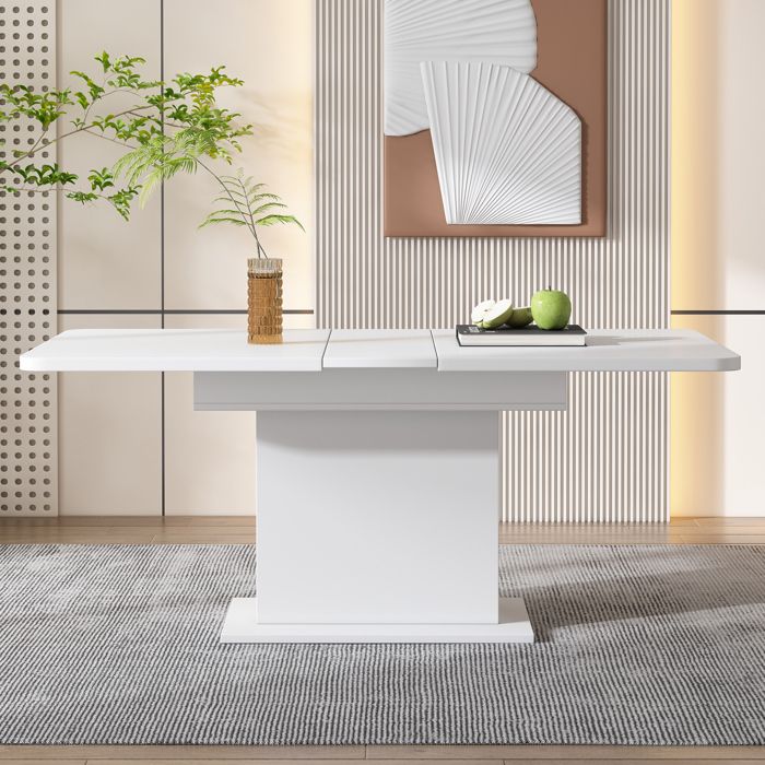 Table à manger extensible avec rangement blanche table rectangulaire multifonctionnelle pour salon/salle à manger 76 cm
