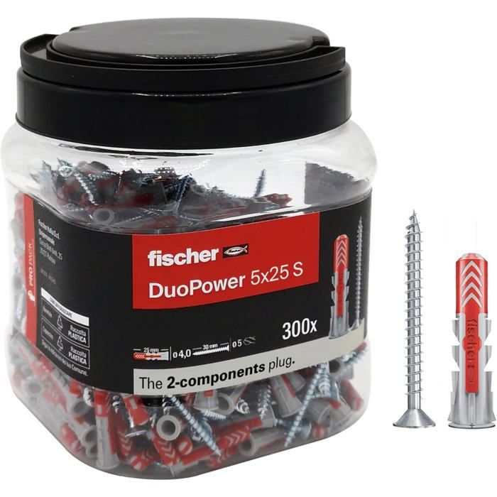 Chevilles Fischer Propack DuoPower 5 x 25 300 pièces avec vis réutilisables