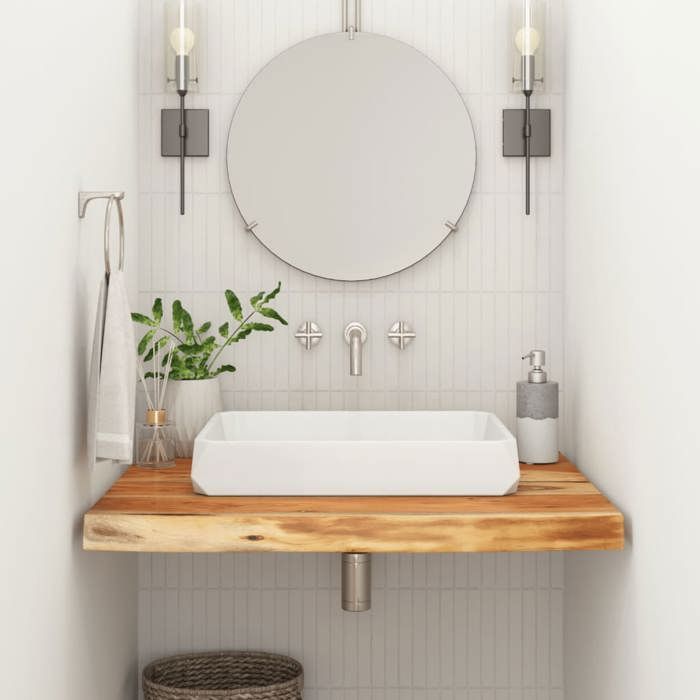 Comptoir de salle de bain en acacia - vidaXL - 70x60x3 8 cm - Bois dacacia massif - Brun - Capacité 75 kg - Bord vivant