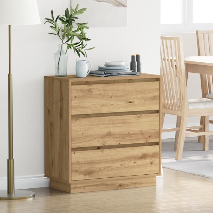 Table de chevet avec LED - VIDAXL - Chêne Artisan - 71x34 5x75 cm - Bois dingénierie - Marron - 3 tiroirs