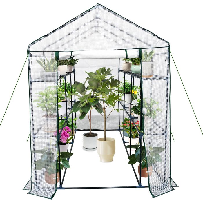 Serre de Jardin Portable 3 Niveaux 6 Étagères Armature Acier Grande Capacité Balcon & Extérieur - 1 4*2 1*1 95m Blanc