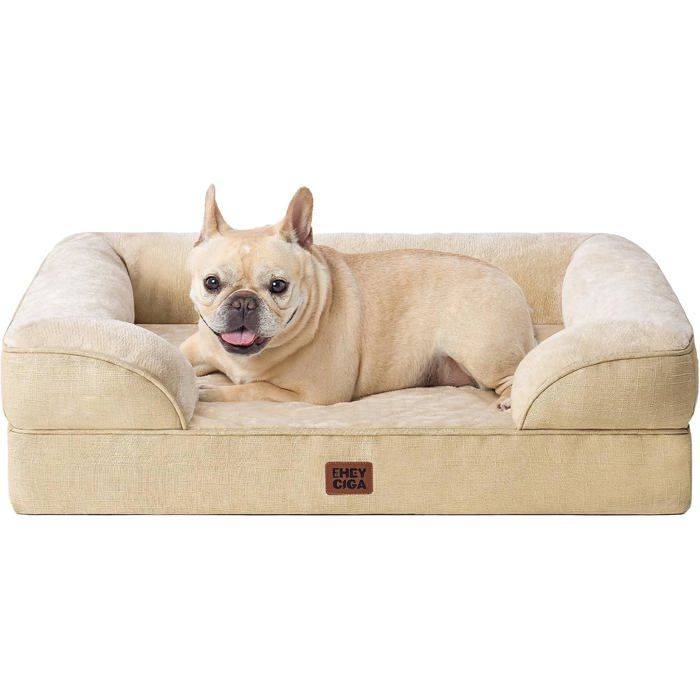 Panier Petit Chien Orthopédique 76x51x16.5 cm Mémoire De Forme Déhoussable Lavable Canapé Imperméable Grège