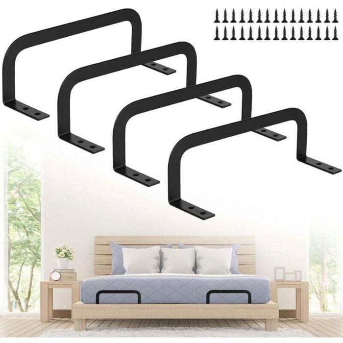 Arrêt matelas - PZCC - Lot de 4 - Métal robuste - Noir mat - Pour matelas 10–30 cm