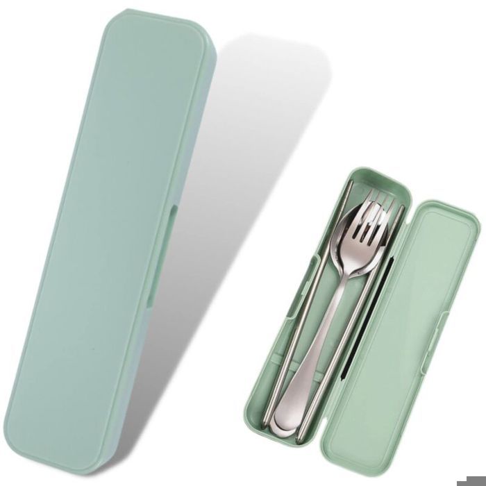 Étui à couverts de voyage portable rangement ustensiles voyage fourchette cuillère 20x5x25 cm vert.(Vaisselle non incluse)