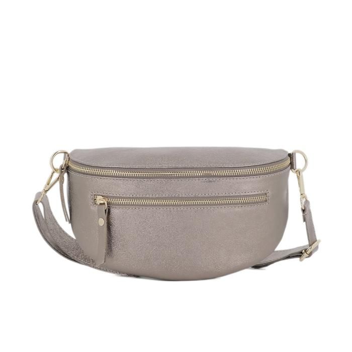 Sac banane ville femme - Cuir véritbale irisé - Porté poitrine - Compact Chic - Noir