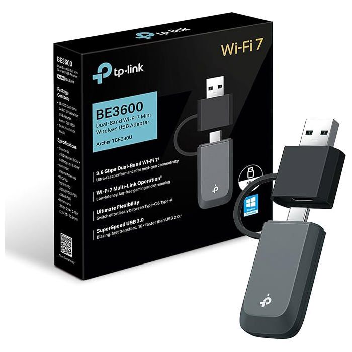 TP Link Archer TBE230U Clé USB WiFi 7 BE3600 Double Bande USB C & USB A 3570 Mbit/ USB 3.0 WPA3