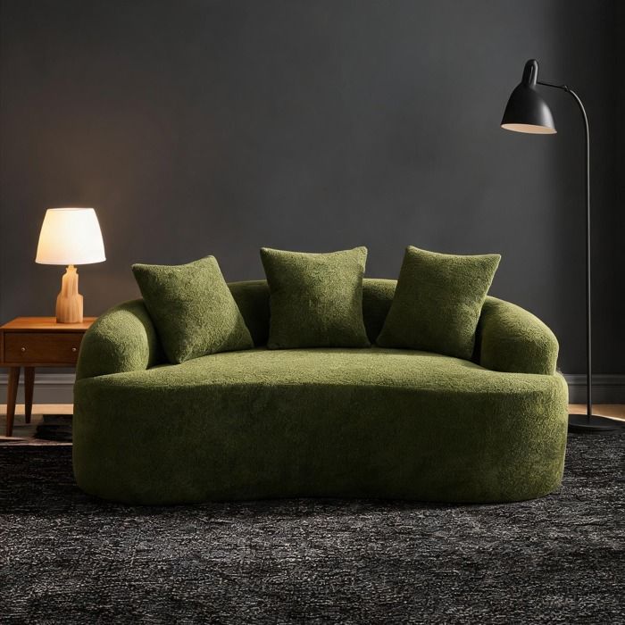 Canapé deux places en chenille classique green silhouette galbée contemporaine design modulable compact – Idéal petit espace