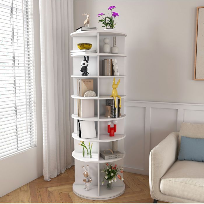 Meuble à chaussures pivotant 360° 7 étagères pour 28 paires sur pied blanc PVC gain de place 184 cm