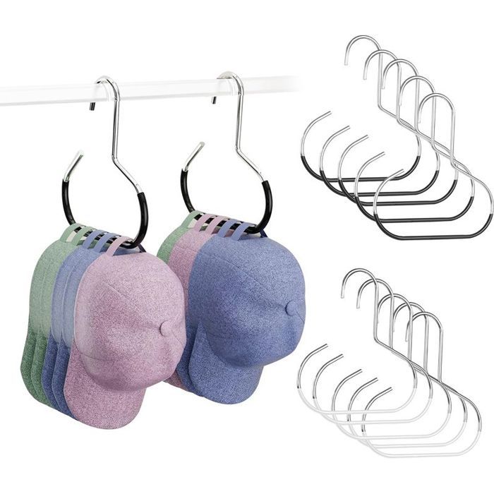 10 Pcs Blanc + Noir Porte Casquette Support Casquette en Acier Inoxydable Mini Range Casquette Rangement Casquette Suspendu