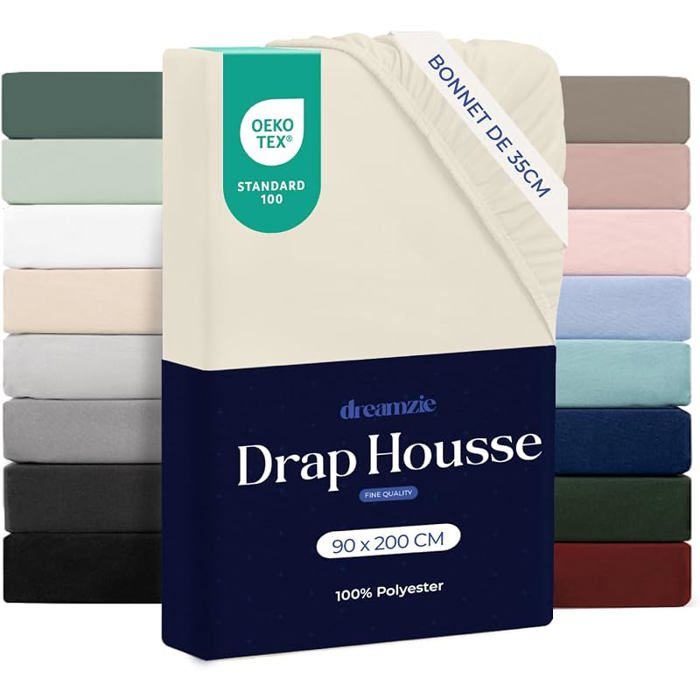 Housse 90x200 Bonnet 35 cm  Microfibre Ultra Douce Mates Épais Oeko Tex  ConfortBeige 90 x 200 cm 90 X 200 CM DRAP HOUSSE