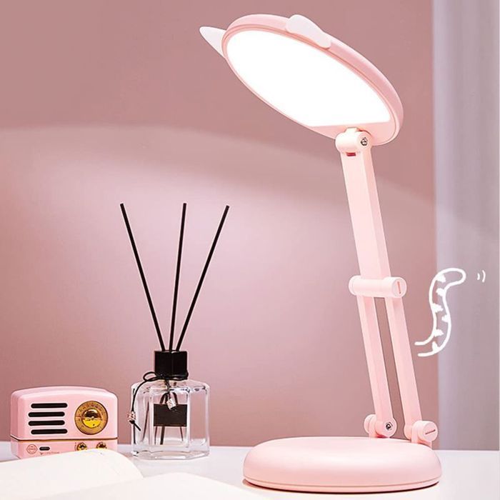 Lampe de bureau LED pour enfants lampe de chevet oreille de chat rose pour filles réglable