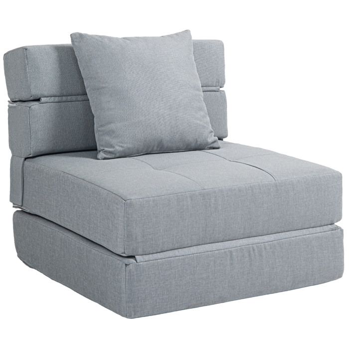 Chauffeuse convertible 2-en-1 – Gris clair – Fauteuil pliable avec lit d’appoint 100 kg