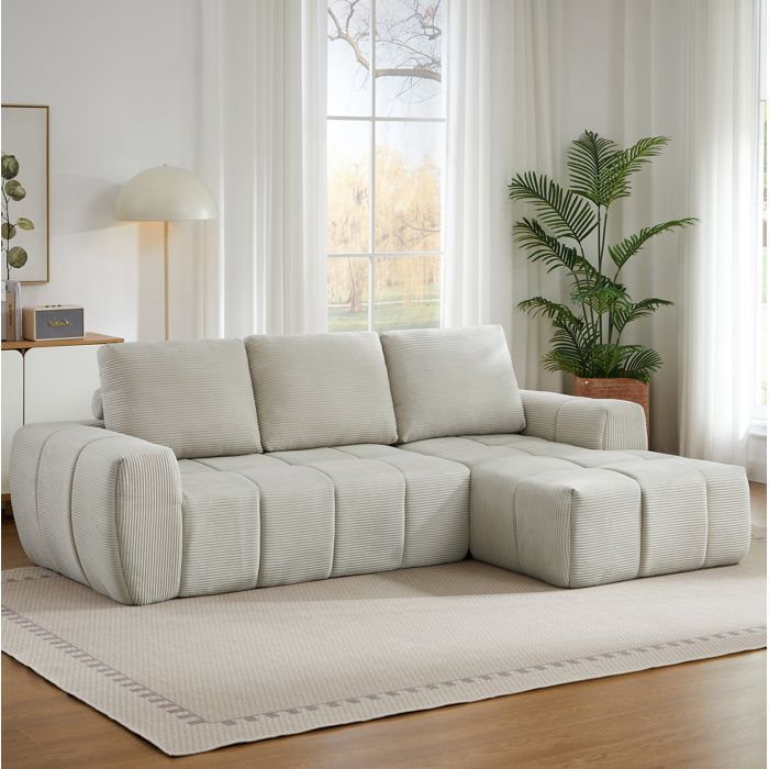 COVREO Canapé dangle compressé 4 places en corduroy beige coussins déhoussables sans montage