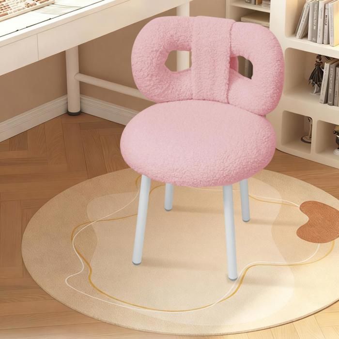 Fauteuil de chambre avec nœud en velours Teddy - Fauteuil de bureau sans accoudoirs - Fauteuil de détente 45 × 45 × 67 cm - Rose