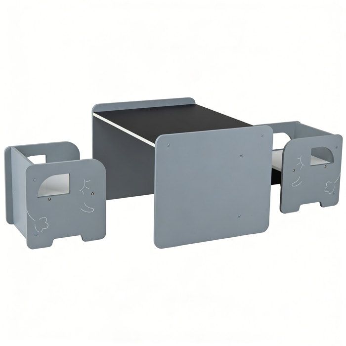 Set 3 pièces table enfant avec tableau noir 2 tabourets modulables pour lecture repas et rangement dès 3 ans