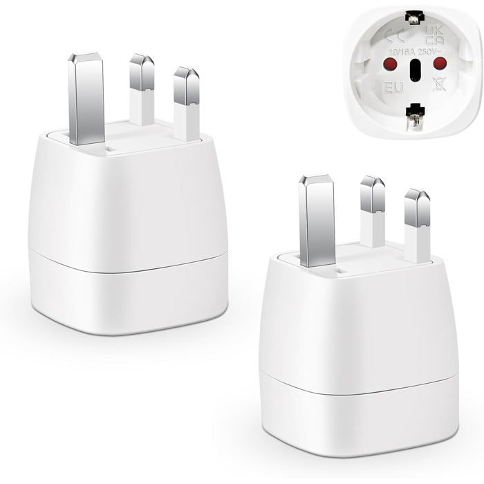 2pc Adaptateur Prise AnglaiseAdaptateur de Voyage France vers UKAdaptateur de Prise pour IrlandeAngleterreEcosseDubaïMalte