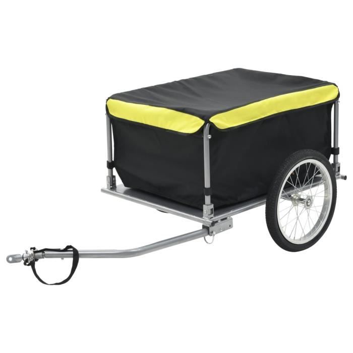remorque de bicyclette pliable alightup - noir et jaune - 65 kg - valise amovible et résistante aux intempéries
