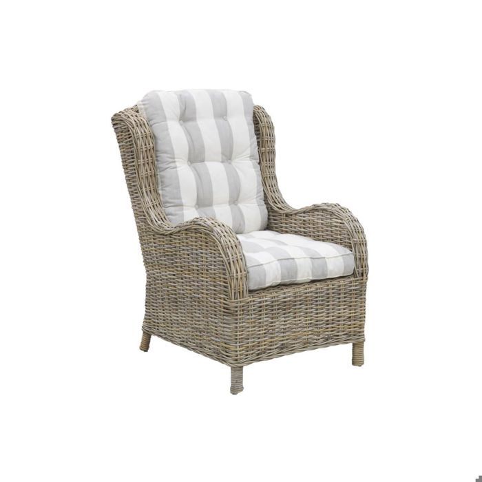Fauteuil en poellet gris + coussin rayé Fauteuil en poellet gris + coussin rayé