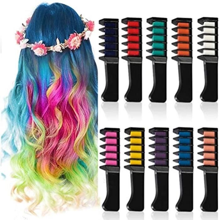 Kalolary 10 couleurs Craie à cheveux Enfants Peigne à craie pour cheveux, Ensemble de Kalolary 10 couleurs Craie à cheveux Enfants Peigne à craie pour cheveux, Ensemble de