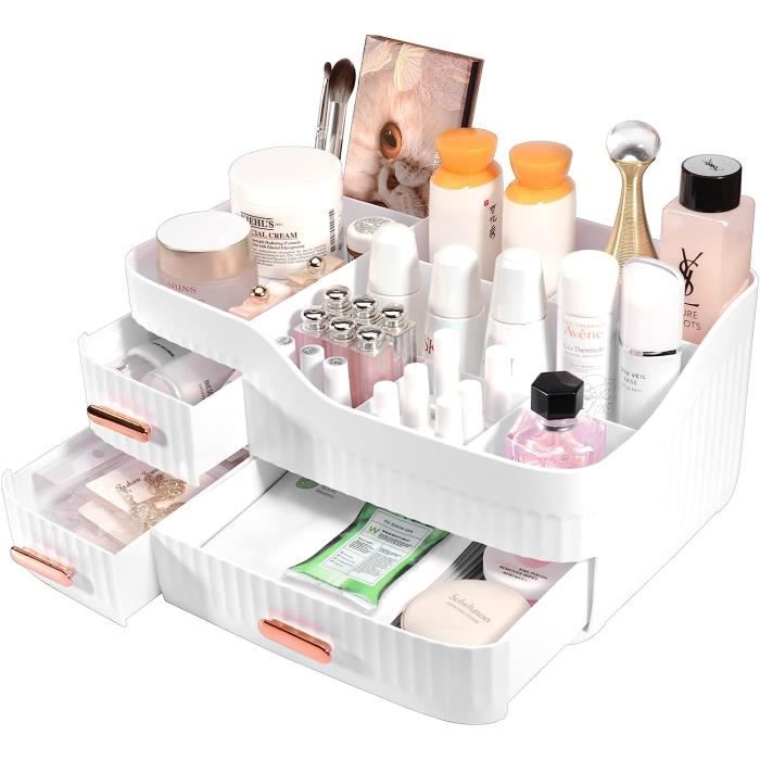 mDesign grande boite maquillage en plastique avec 3 compartiments – boite  de rangement maquillage pour cosmétiques – organisateur maquillage de forme  rectangulaire – transparent/argenté : : Cuisine et Maison