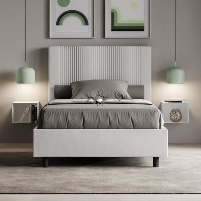Lit 1 place et demi - Goya - 120x190 cm - Blanc - Design élégant - Fabrication italienne Lit 1 place et demi - Goya - 120x190 cm - Blanc - Design élégant - Fabrication italienne