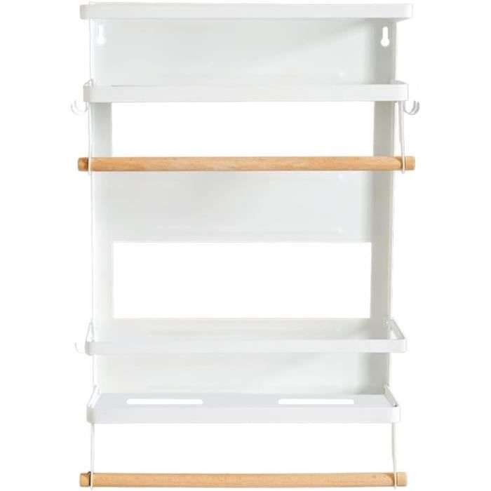 Étagères Magnétiques Frigo Lot De 2 - Blanc, Acier, 5kg De Charge, Avec 4 Crochets - Pour épices, Ustensiles, Rangement Cuisine