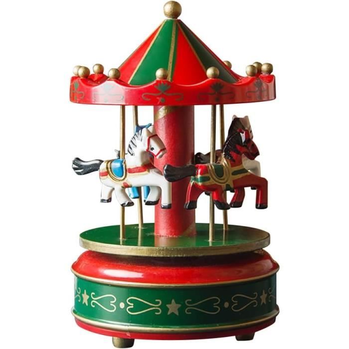 Boîte à Musique Artisanale Carrousel (manège) - En Bois Et Plastique - Thème Romantique - Neuf