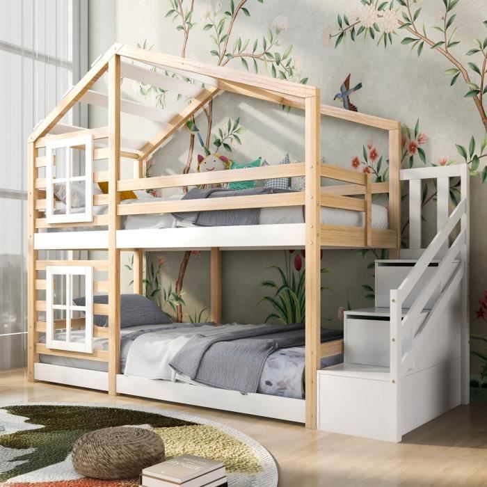Lit Cabane Enfant Juskys Marli 90x200cm Bois Massif - Avec Toit Et Protection