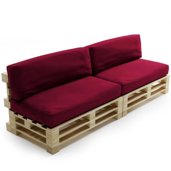 Coussins Palette Déhoussable Imperméable - LOT X2 - Bananair - Rouge Fabriqué en France Coussins Palette Déhoussable Imperméable - LOT X2 - Bananair - Rouge Fabriqué en France