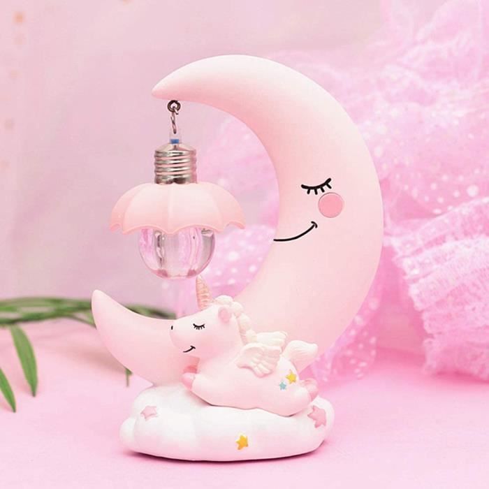 LED Veilleuse en résine lune licorne-Dessin Animé Bébé-Lampe de Chevet pour enfants -veilleuse lampe pour chambre bébé rose