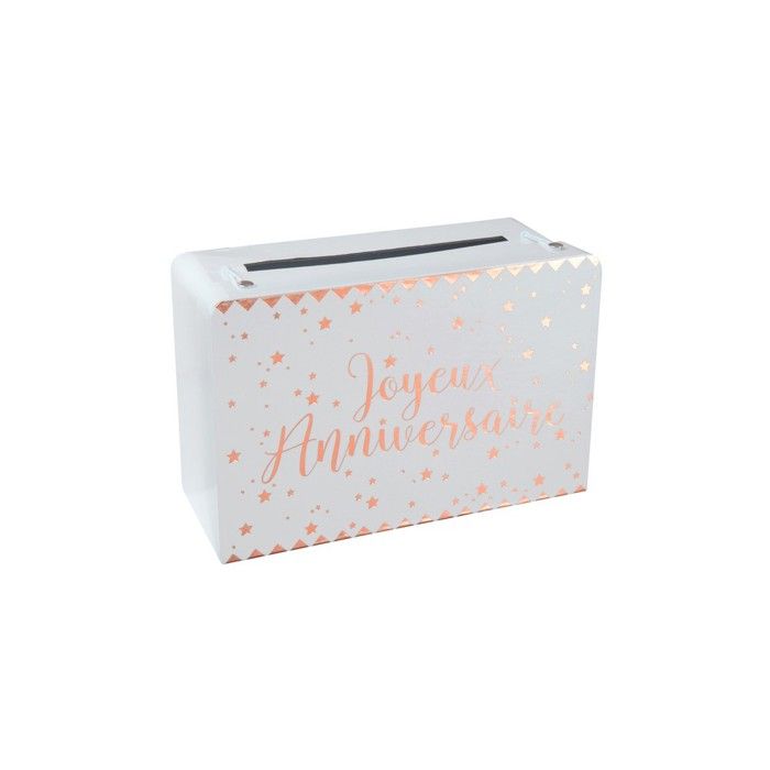 Tirelire en carton - SANTEX - Anniversaire - Rose gold - 24x16x10 cm - Forme valise ouverture pour enveloppes