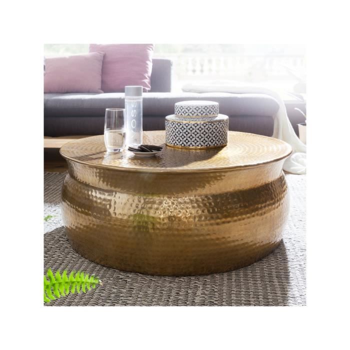 Table Basse Design Ronde En Aluminium Coloris Dore 75x31x75cm