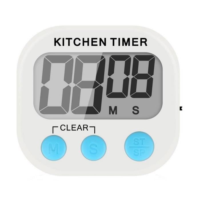 Minuteur de cuisine, minuteur de cuisson numérique à l'écran de contact,  horloge de compte à rebours magnétique, grand écran LCD, réveil fort 