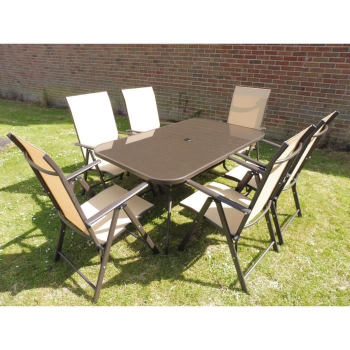 Table De Jardin 6 Places Rectangulaire En Métal Marron Et 6 Chaises