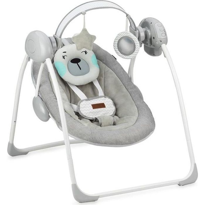 Balancelle Bébé Electrique Confortables, Transat Bébé Musical Bluetooth  pour Garçons et Filles--Gris, 0-18 mois